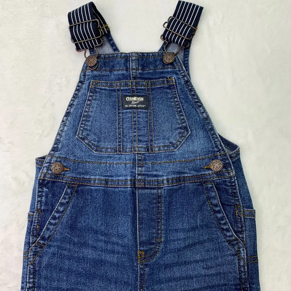 Osh Kosh B'Gosh Boys Sz 3T Overalls Denim Jean Pants Blue White Straps